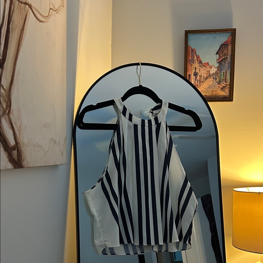 bishop + young Navy and White Striped Tank Top